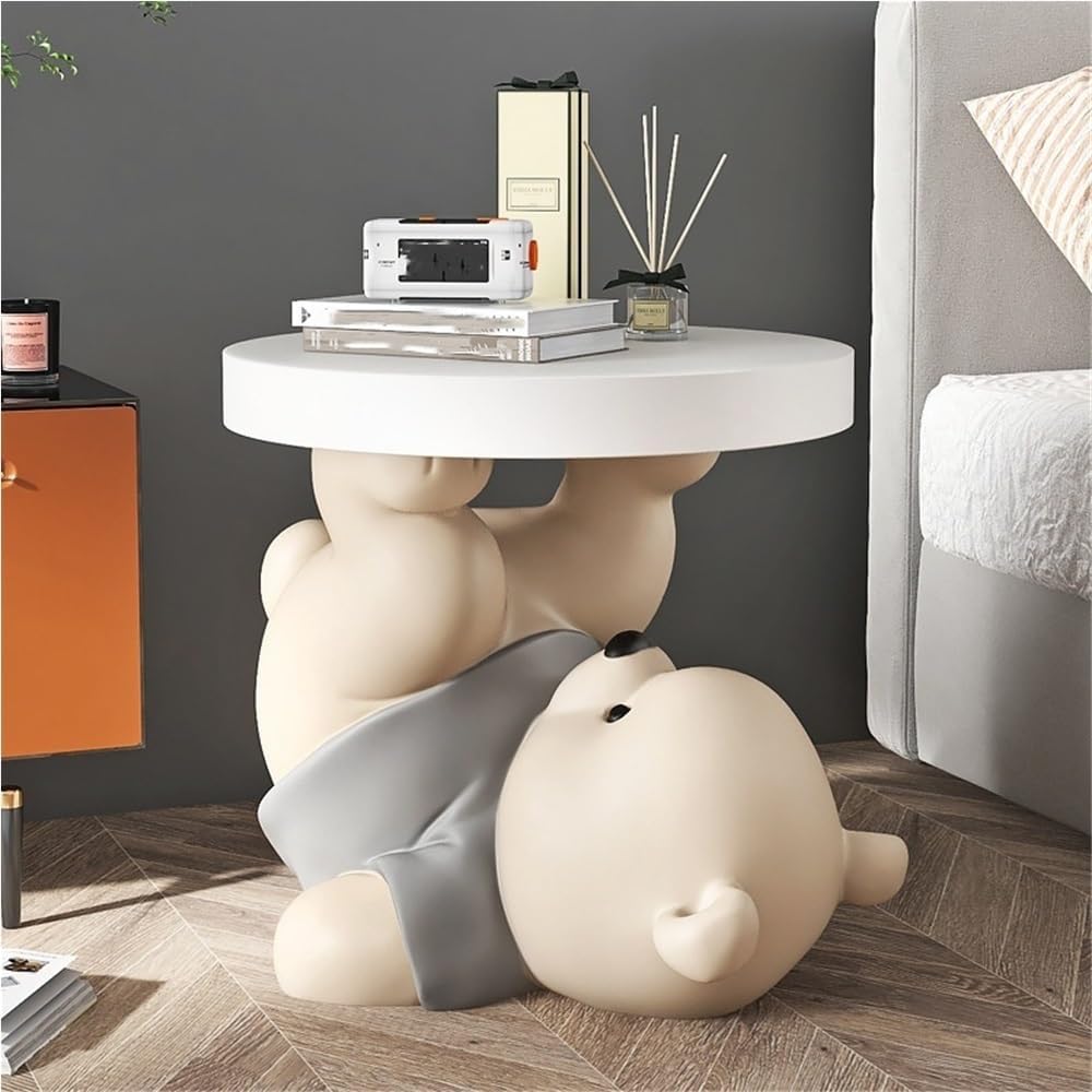 Bear Statue Side Table, Modern Sofa Table, Resin Sculpture Bedside Table, Creative Home Decor, Cute Bedroom Decor, Accent Table for Living Room(Grey)