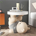 Bear Statue Side Table, Modern Sofa Table, Resin Sculpture Bedside Table, Creative Home Decor, Cute Bedroom Decor, Accent Table for Living Room(Grey)