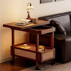 Expandable Wooden Coffee Table with Wheels Side Table with Storage Basket Removable Tabletop Rolling Cart for Living Room Lightweight