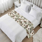 Yukro Brown Pine Cones Bed Runner Scarf, Green Leaves Branch Vintage Linen Twin Bed Scarf Runner, No Fading Decorative Bedding Scarf for Bedroom Hotels Homes and Guestrooms