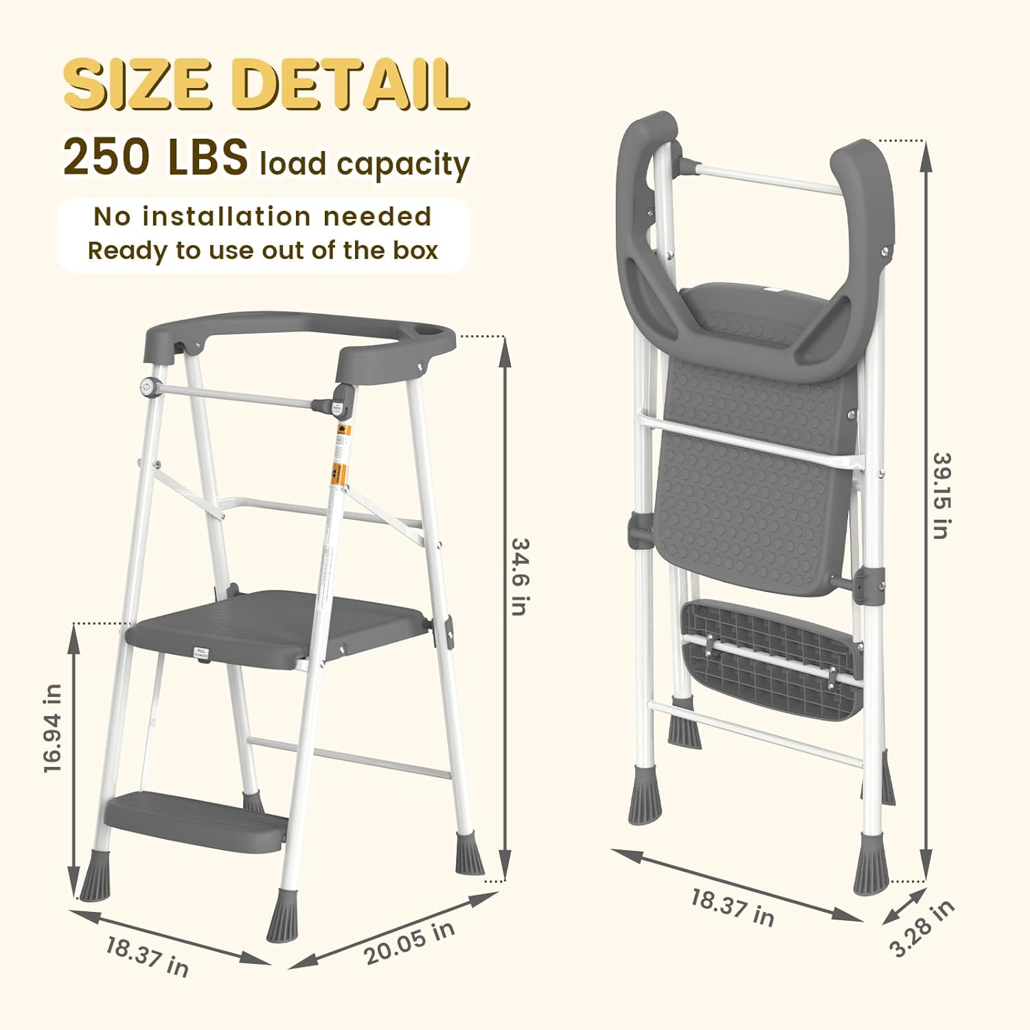 HBTower Kids 2 Steps Step Stool, Toddler Tower with Anti-Drop Safty Railing, Toddler Kitchen Stool Helper for Kitchen Counter Learning Kids Standing Folding Stepper