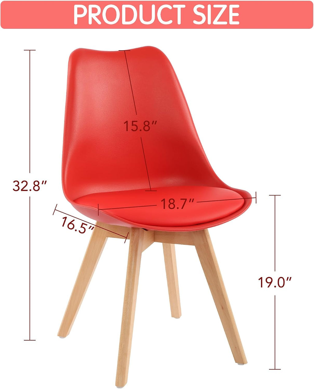 LSSBOUGHT Mid Century Modern Dining Chairs,Shell Lounge Plastic Side Chair with Soft Padded and Wooden Legs for Dining Room Living Room Bedroom Kitchen Set of 2 (red)