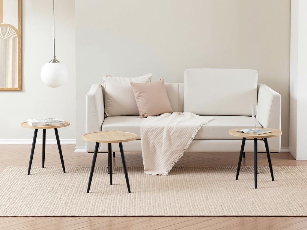 VECELO Modern Side Table, Round Small End Table, Exclusively Designed Hand-Crafted Small Nightstand, Solid Wood,Natural top with Black Metal Legsfor Bedrooms, Living Rooms and Home Office