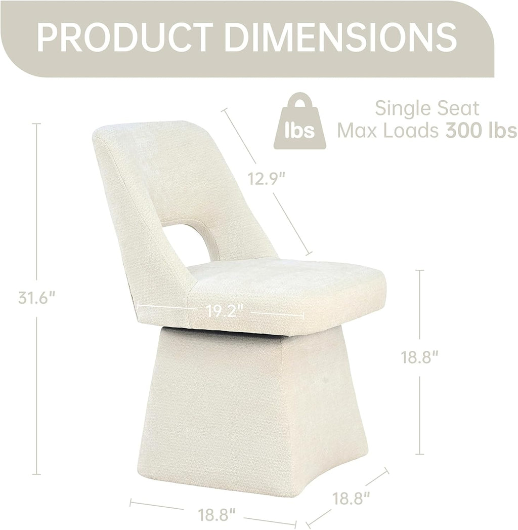 VKNOW Upholstered Swivel Dining Chairs, Modern Dining Room Chairs with Open Back, Chenille Fabric Kitchen Chairs for Dining Room, Living Room, Bedroom, Vanity, Beige(1 Pack)