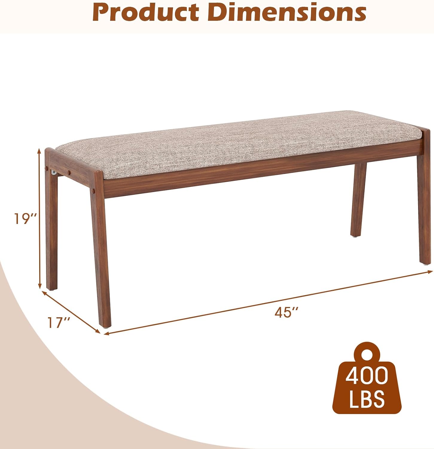 Giantex 45" Upholstered Entryway Bench with Rubber Wood Legs & Fabric Padded Seat, 400Lbs Capacity, Farmhouse Dining Bench for End of Bed, Hallway, Bedroom, Kitchen, Dining Room, Beige