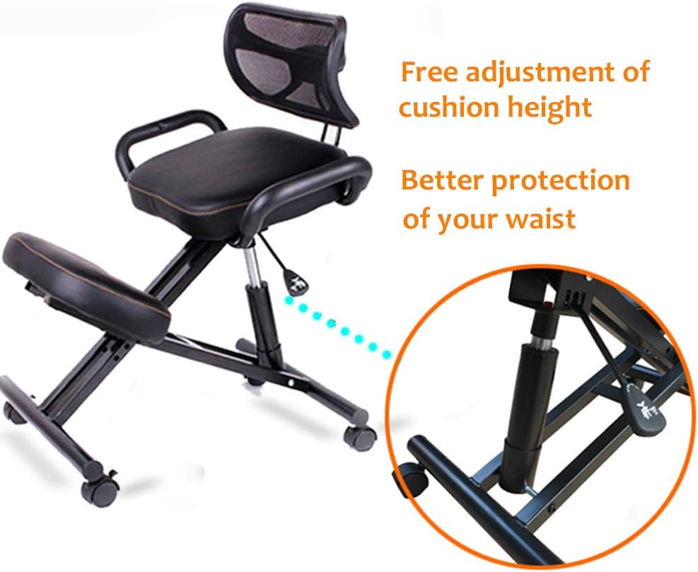 Ergonomic Kneeling Chair,Better Posture Rocking Stool,Ergonomic Office Desk Chairs,Posture Correcting for Bad Backs,Height Adjustable and Rotatable,for & Home (Black Pu)