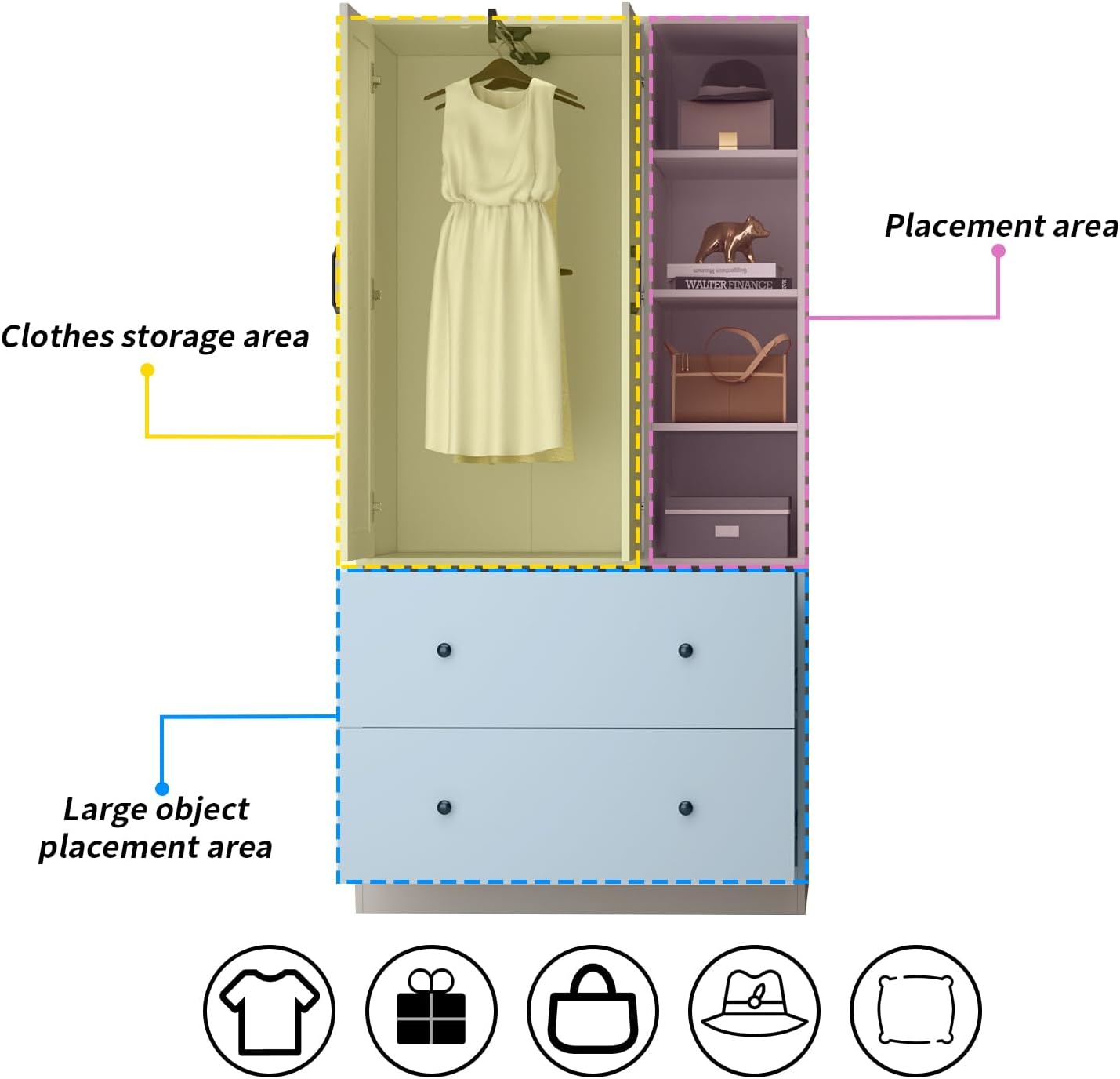 Wardrobe Armoire Closet with Mirror, 2 Door Wardrobe Cabinet with 2 Drawer & Extendable Hanging Rod, Bedroom Armoire Cabinet Clothing Organizer, Type A White (35.5" W x 15.8" D x 70.8" H)