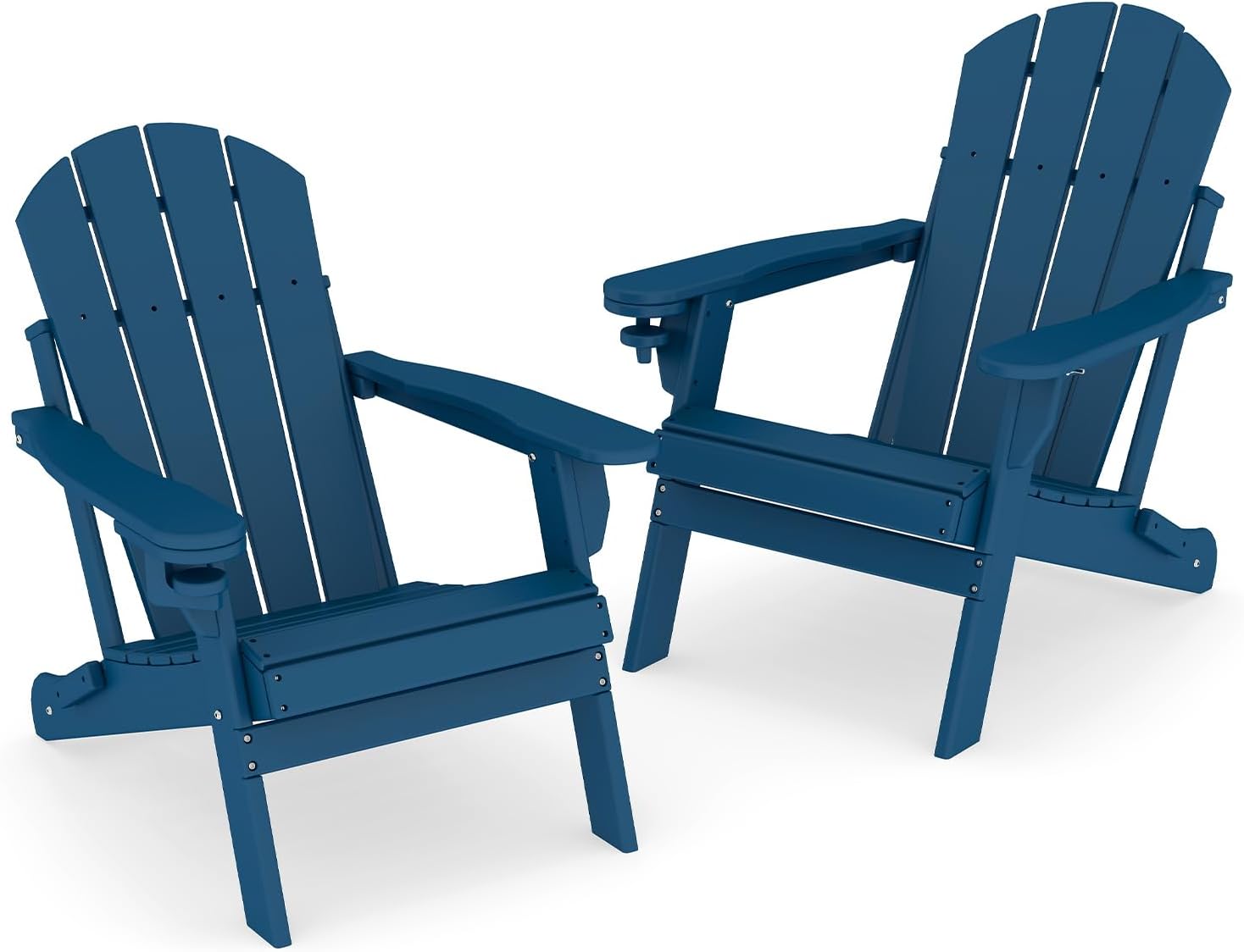 Folding Adirondack Chairs Set of 2，HDPE，Fire Pit Chair with Cup Holder,Blue