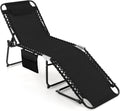 Tangkula Beach Lounge Chair for Outside, Folding Chaise Lounge Outdoor with 4-Position Backrest, Removable Headrest and Side Pocket, Portable Sunbathing Tanning Chair for Patio, Poolside (1, Black)