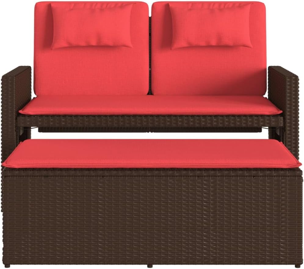 Garden Bench Brown and Red,Foldable Garden Bench with Reclining Function, Stylish Double Seating for Outdoor Comfort and Modern Aesthetic Patio Furniture