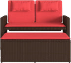 Garden Bench Brown and Red,Foldable Garden Bench with Reclining Function, Stylish Double Seating for Outdoor Comfort and Modern Aesthetic Patio Furniture