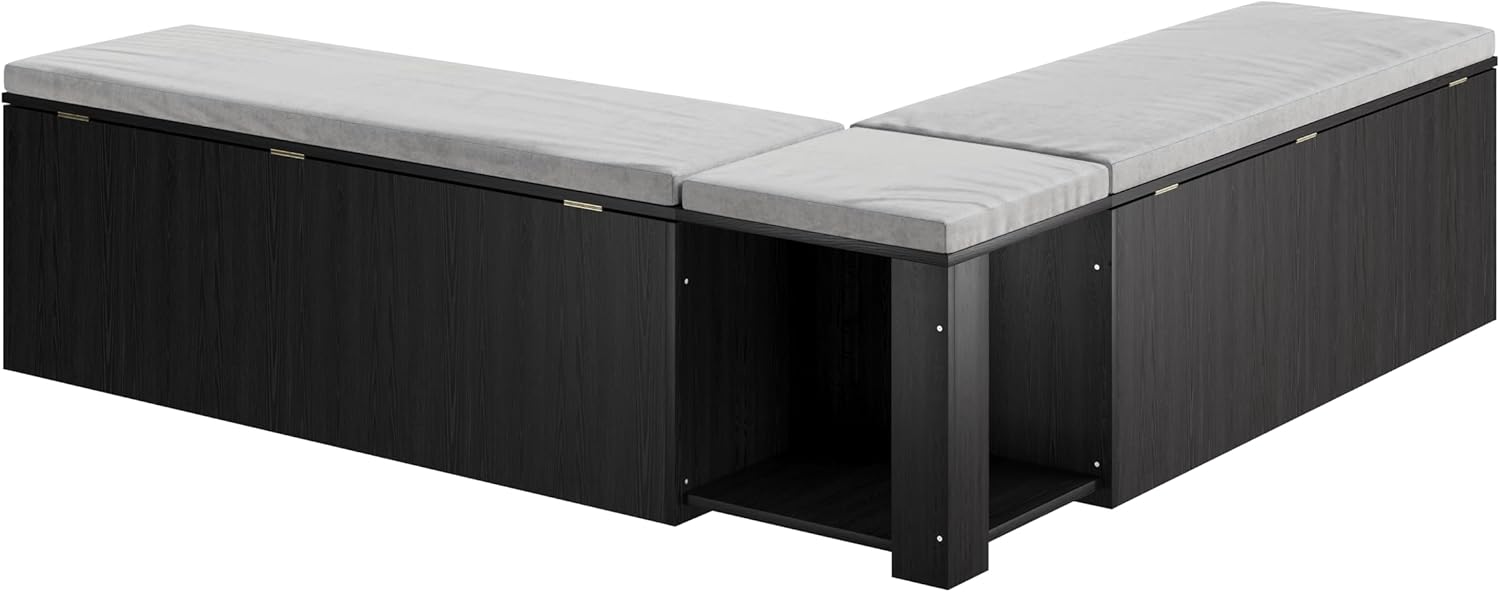 Mekminop Kitchen Breakfast Nook Bench, Backless Wood Corner Bench with Cushion Seat, L Shape Dining Bench with Hidden Storage Space, Black