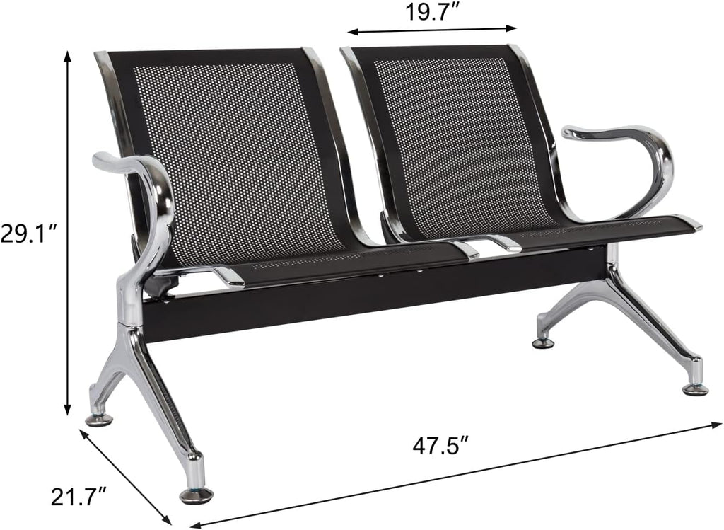 Kinsuite Reception Chairs Set of 2- Waiting Room Reception Chair 2-Seat Heavy Duty Chair Office Guest Chairs & Reception Chairs for Office Bank Hospital School, Black
