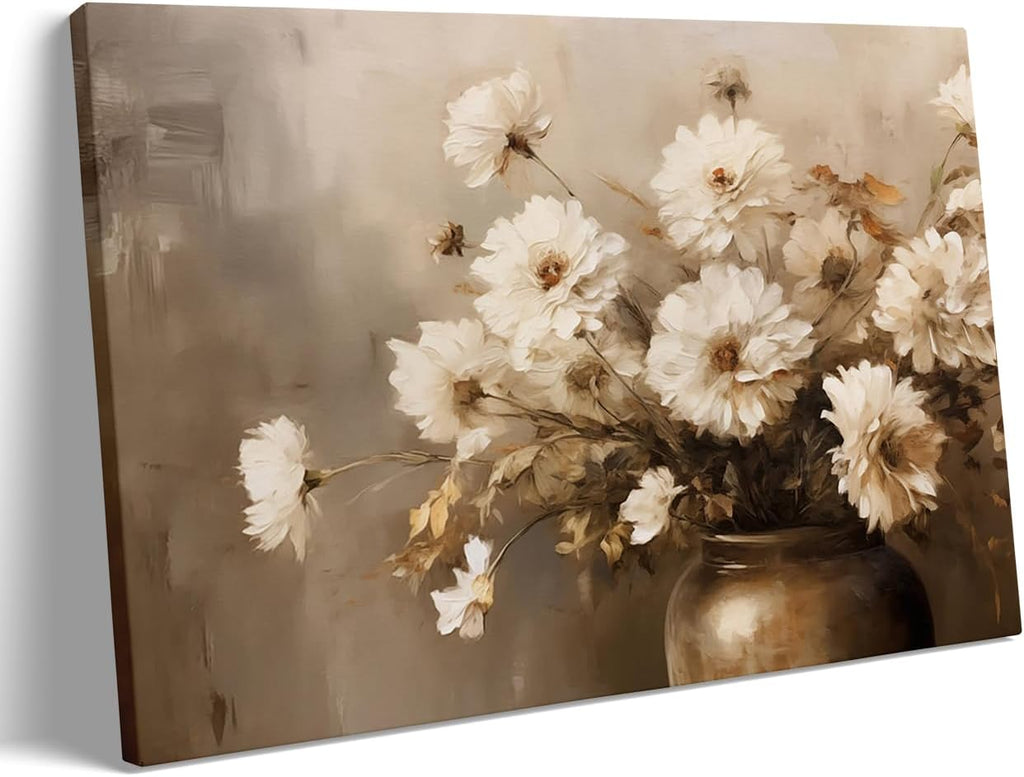 Framed Neutral flower oil painting printing Plant Vintage wall Art Still life canvas printing poster Antique print Farmhouse Deco Art Vintage Flower wall art 16x24 framed