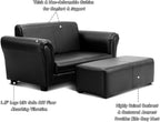 Costzon Kids Couch with Footstool, 2 in 1 Double Seat Children's Sofa w/PU Leather Surface, Armrest Chair Lounge, Soft Kids Sofa for Preschool Bedroom Kids Room Toddlers Boys Girls Birthday (Black)