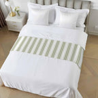 Sage Green Striped Bed Runner Scarf King Size, Modern Thin Line Vertical Stripes Luxury Bed Throw Runners & Scarves for Twin Full Queen King Foot of Beds, Bedroom Hotel Decoration, 94"x20"