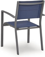 Signature Design by Ashley Point Bonita Set of 4 Outdoor Chairs with Padded Sling Seat, Stackable Aluminum Lounge Chairs for Patio and Porch Seating, Gray Frame with Blue Sling