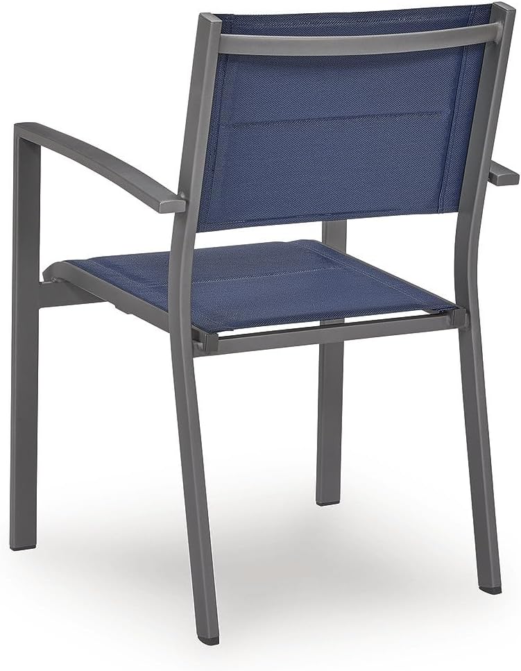 Signature Design by Ashley Point Bonita Set of 4 Outdoor Chairs with Padded Sling Seat, Stackable Aluminum Lounge Chairs for Patio and Porch Seating, Gray Frame with Blue Sling