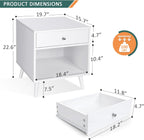 Modern Nightstand with Drawer, White Night Stand with Storage Shelf 2 Tier Bedside Table for Small Spaces Wooden End Table Mid Century Side Table for Bedroom Living Room Nursery