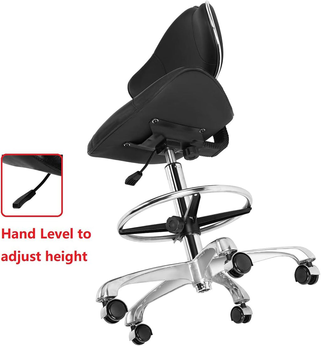 Kaleurrier Ergonomic Drafting Chair with Back Support,Multi-Functional Height Adjustable Swivel Rolling Stool,Multi-Purpose Home Office Desk Chair (Black)
