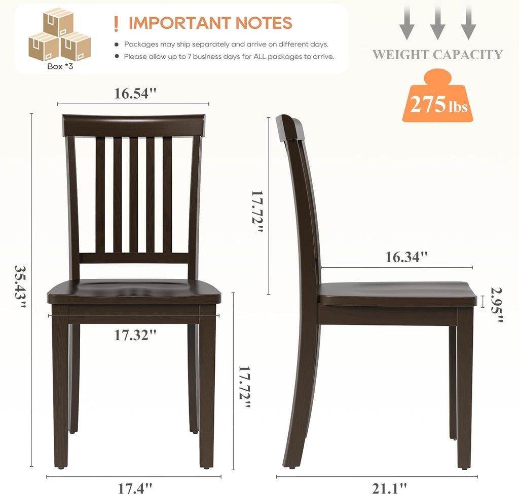 Farmhouse Dining Chairs Set of 6 – Solid Wood Rustic Kitchen Chairs with Spindle High Backrest and 17.3-Inch Wide Seat, French Country Style for Dining Room