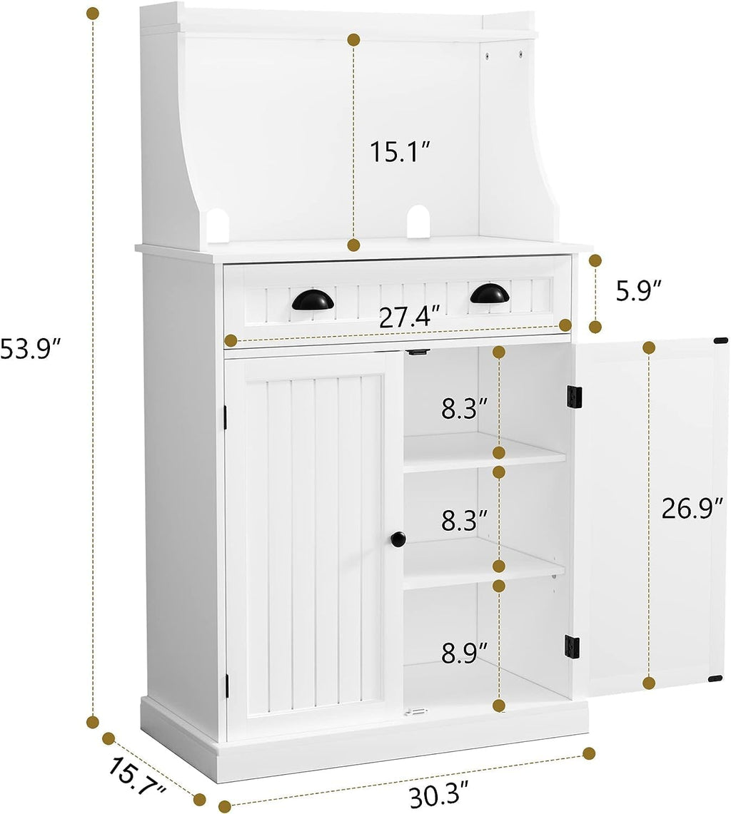 ARTPOWER 54" Kitchen Microwave Cabinet/Stand with Storage and Drawers, Pantry Storage Cabinet with Hutch & Adjustable Shelves for Kitchen, Dining Room, Living Room, Hallway in White