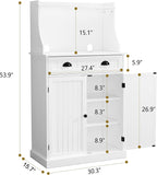 ARTPOWER 54" Kitchen Microwave Cabinet/Stand with Storage and Drawers, Pantry Storage Cabinet with Hutch & Adjustable Shelves for Kitchen, Dining Room, Living Room, Hallway in White