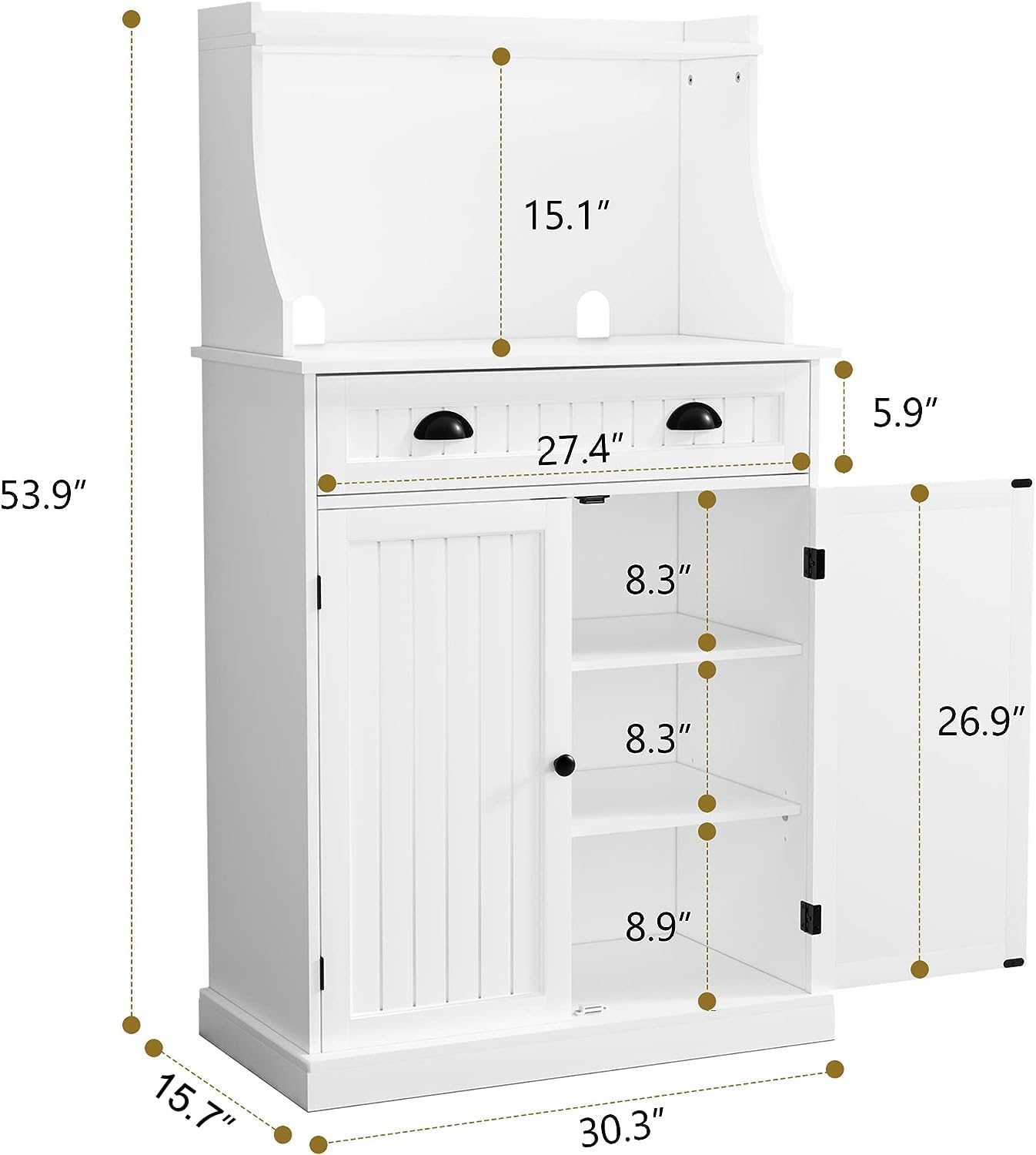 ARTPOWER 54" Kitchen Microwave Cabinet/Stand with Storage and Drawers, Pantry Storage Cabinet with Hutch & Adjustable Shelves for Kitchen, Dining Room, Living Room, Hallway in White