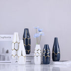 Ceramic Geometric Decorative Vase Set of 3, White and Gold Vases, Modern Home Decor Vases, Suitable for Living Room, Kitchen, Bedroom, Bathroom, Entryway Mantel, and TV Console Decor.