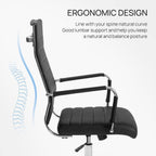 Office Desk Chair with Wheels Set of 8, Ergonomic Black Leather Conference Room Chairs Height Adustable | Ribbed High Back | Swivel Rolling Task Chair, Black