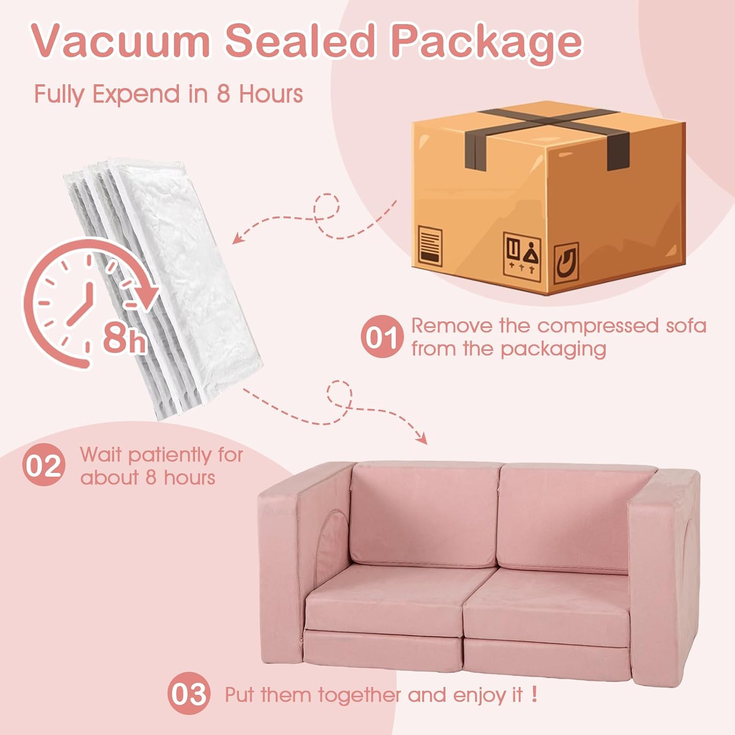 INFANS Modular Kids Play Couch, 8 PCS Toddler Creative Sectional Fort Building Sofa for Playroom, Bedroom, Children Convertible Versatile Soft Foam Furniture Playset Crawling Floor Cushion