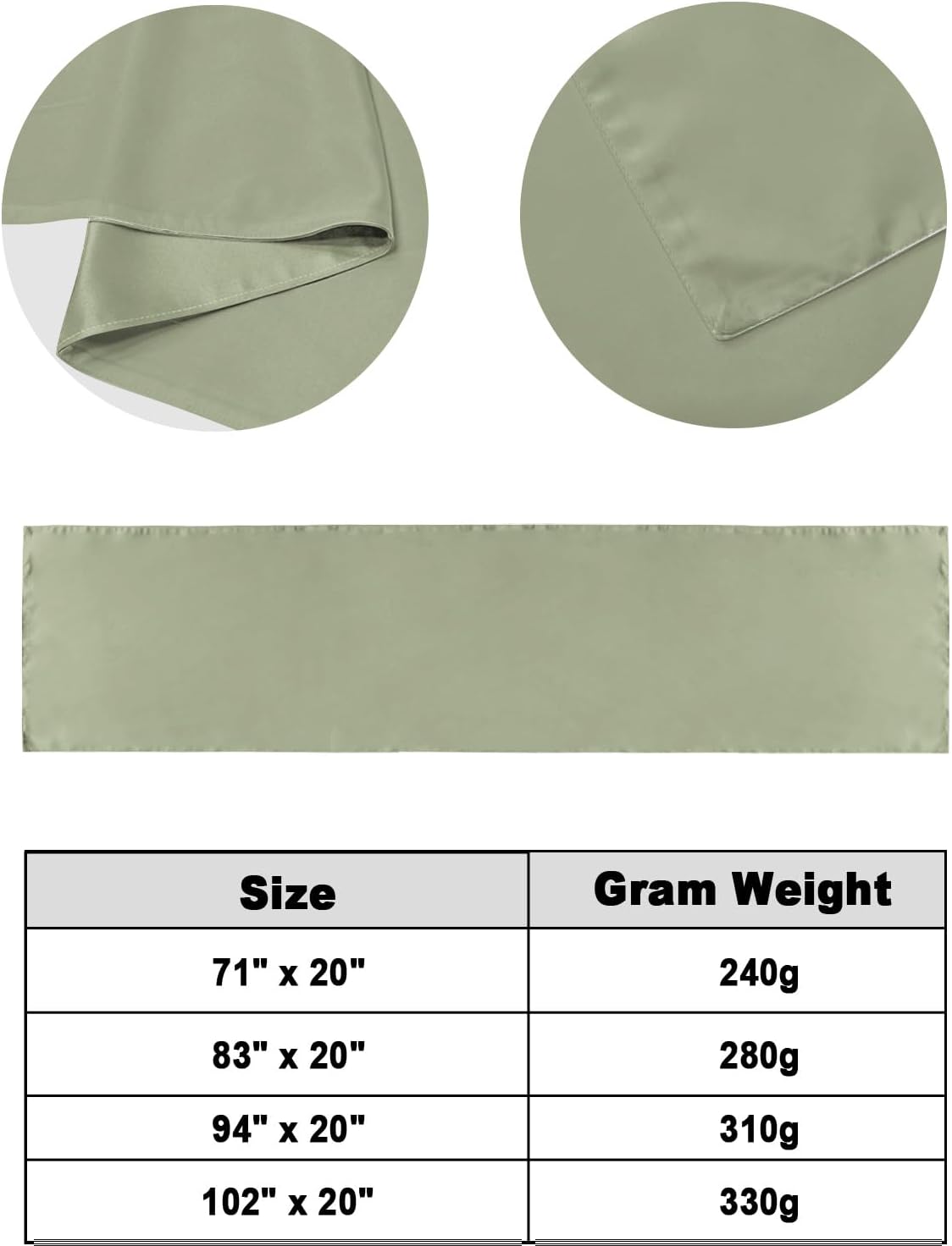 Sage Green Bed Runner for Queen Size Bed, Farmhouse Decorative Bed Scarf Throws for Foot of Bed, Sage Green Color Luxury Bedding Protector Slipcover Bed Runners for Hotel/Home, 83 x 20 Inch