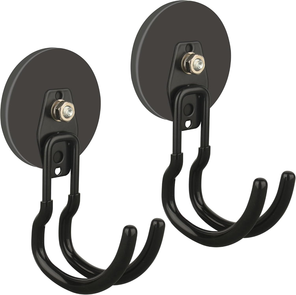 ULIBERMAGNET Upgraded Extra Large Magnetic Hooks,2 Pack Heavy Duty Ultimate Magnetic Hooks for Metal Cabinet,Pegboard,Garage Shelve,Tool Shed,RV,Shipping Containers (Black/3.46inch)
