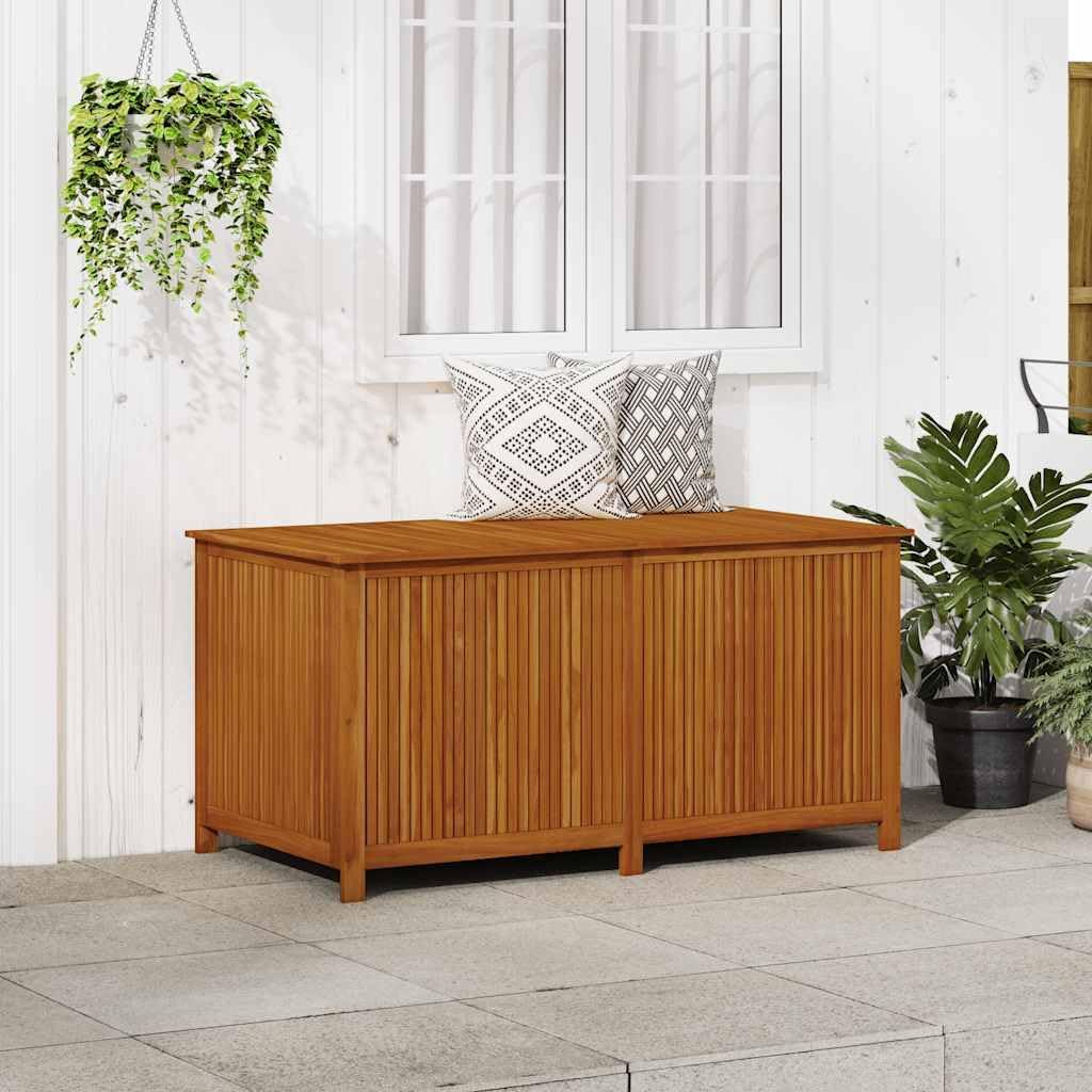 Solid Acacia Wood Patio Storage Box 59.1x31.5x29.5 Inches with Gas-Lift Lid, Waterproof Zippered Bag, Bench and Side Table for Cushions, Pillows, Garden Tools