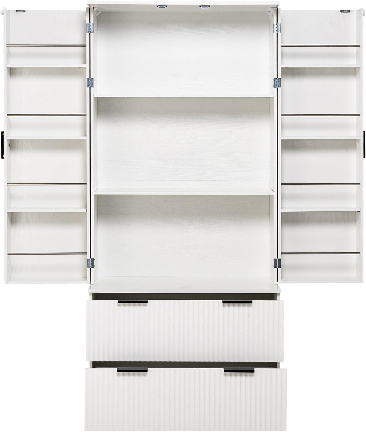 72" Modern Fluted Kitchen Pantry Cabinet, Freestanding Food Storage Cupboard with 2 Large Drawers & 8-Door Spice Rack,Storage Organizer for Kitchen, Bathroom, Dining Room,White