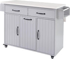 Ball & Cast Kitchen Island with Trash Can Storage Cabinet,Kitchen Cart W/Drop Leaf,Spice Rack,Towel Rack and Drawers,Rolling Kitchen Islands on Wheels W/Adjustable Shelf for Dining Room,Grey