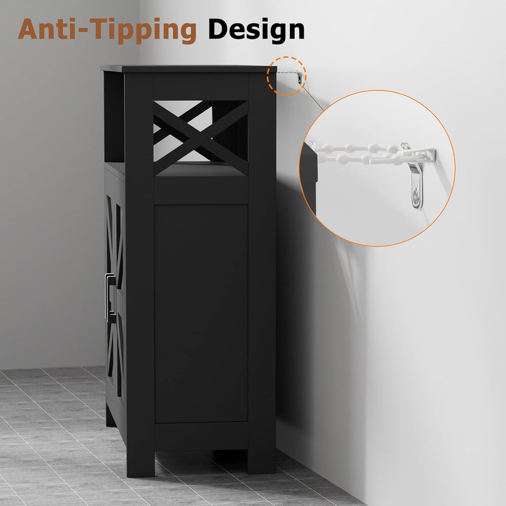 Homhedy Farmhouse Bathroom Storage Cabinet with 2 Doors, Toilet Paper Cabinet with Adjustable Shelf, Small Bathroom Cabinet for Kitchen/Laundry/Living Room, 11.8 x 23.6 x 31.5 Inches, Black