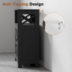 Homhedy Farmhouse Bathroom Storage Cabinet with 2 Doors, Toilet Paper Cabinet with Adjustable Shelf, Small Bathroom Cabinet for Kitchen/Laundry/Living Room, 11.8 x 23.6 x 31.5 Inches, Black