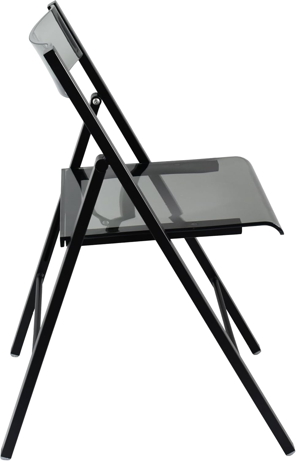 LeisureMod Transparent Acrylic Folding Chair Black Frame, Lightweight Iron Chrome Base, Comfortable Clear Desk Chair, No Assembly Needed (Set of 2) in Solid Black