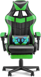 Huracan Gaming Computer Chair with Footrest, Adjustable Video Game Chairs for Adults, Heavy Duty Office Chair with Headrest and Lumbar Support, Green