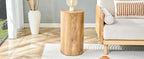 21.6''H Boho Cylinder Side Table for Living Room, Natural Wood Accent Tables with Tribal Pattern Design, Farmhouse Drum End Table for Couch Bedroom, Bedside Nightstand, No Assembly