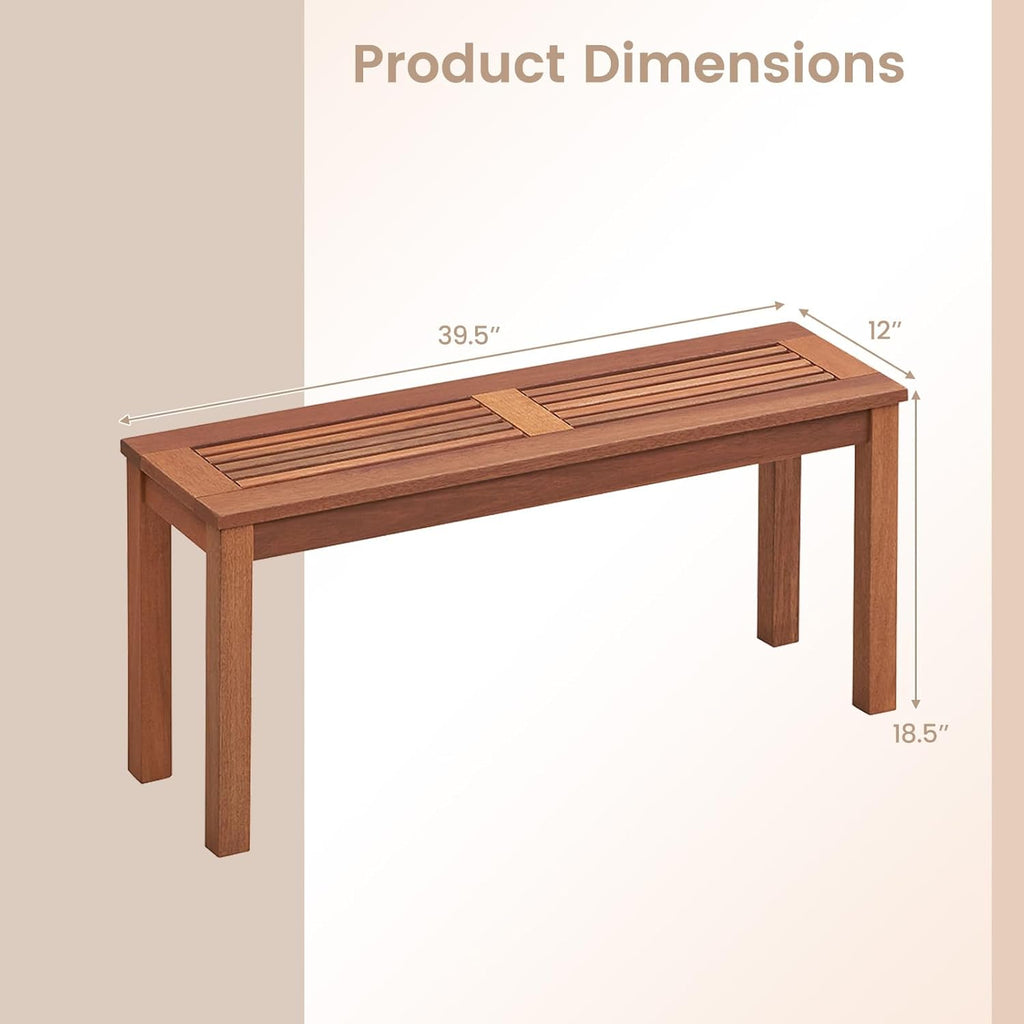 COSTWAY Outdoor Bench, 39.5” Backless Solid Wood Narrow Bench for Outside, Patio, Park, Garden & Front Porch (1)