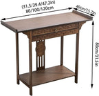 Altar Table Personal Meditation Shrine,with Storage Pooja Cabinet Altar Supplies,Retro Chinese Style Pooja Mandir,for Pooja and Incense Tribute Walnut 31.5 x 15.7 x 31.5in