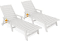 KINGYES HDPE Lounge Chair Outdoor Set of 2, Patio Chaise Lounge Recliner with Cup Holder All Weather Pool Lounger for Outside, White