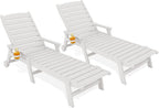 KINGYES HDPE Lounge Chair Outdoor Set of 2, Patio Chaise Lounge Recliner with Cup Holder All Weather Pool Lounger for Outside, White