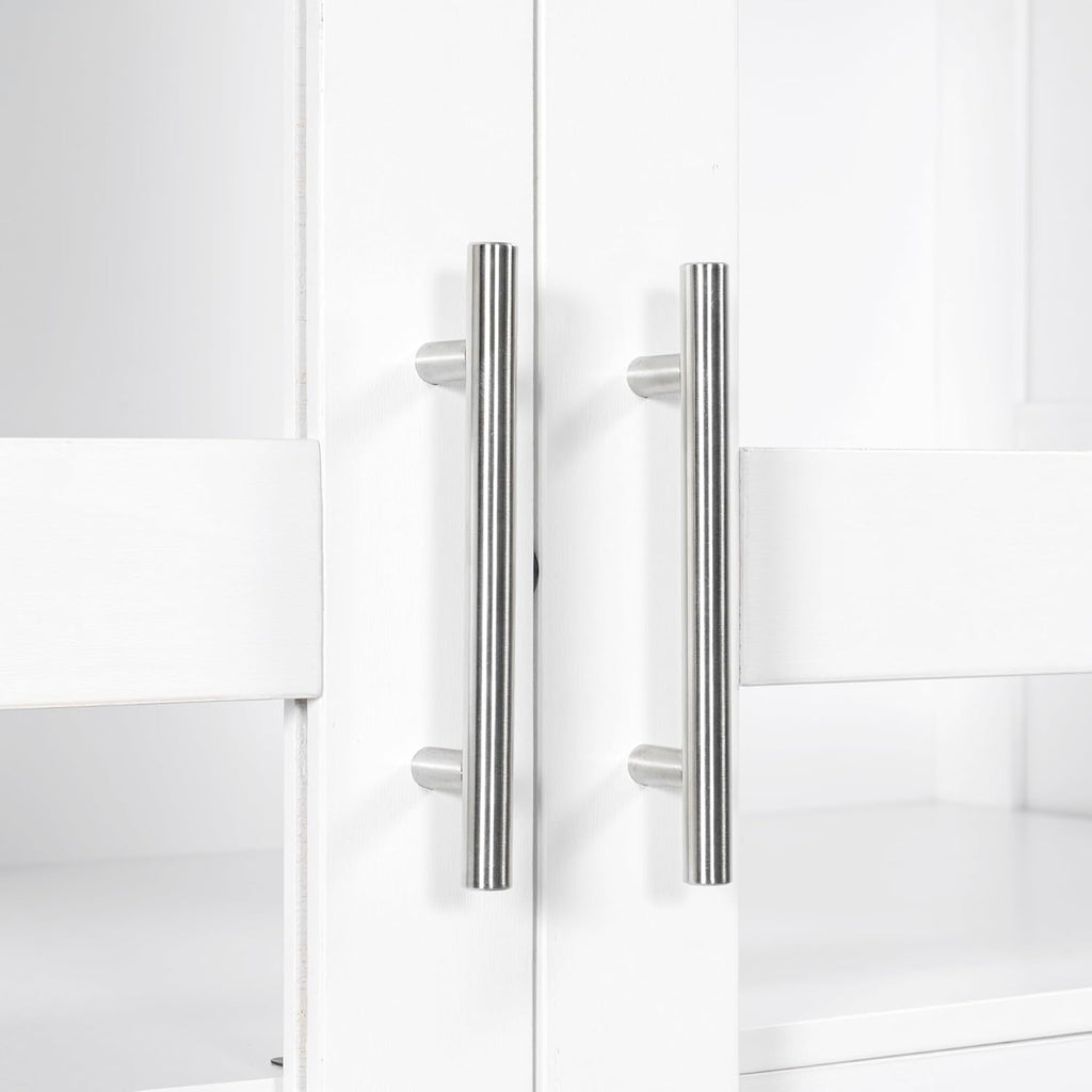 LUMISOL 75" Tall Kitchen Pantry with 4 Built-in Drawers, Kitchen Storage Cabinet with Glass Doors, Display Cabinet for Living Room Dining Room Office, White