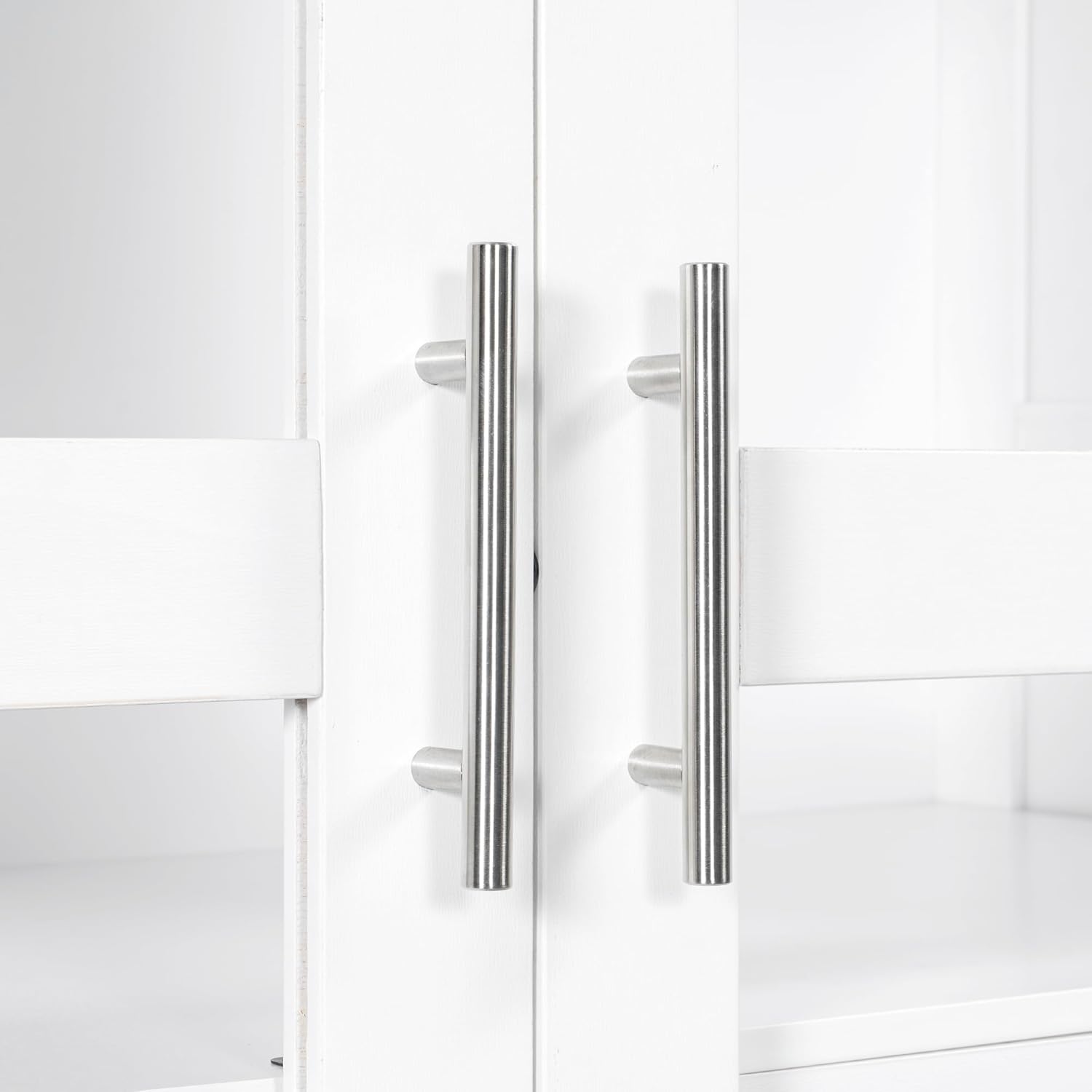 LUMISOL 75" Tall Kitchen Pantry with 4 Built-in Drawers, Kitchen Storage Cabinet with Glass Doors, Display Cabinet for Living Room Dining Room Office, White