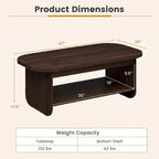 Giantex Oval Coffee Table, 47" Mid Century Modern Center Table with Storage Shelf & Round Corner, 2-Tier Accent Cocktail Tea Table, Wood Coffee Table for Living Room, Small Spaces (Espresso)