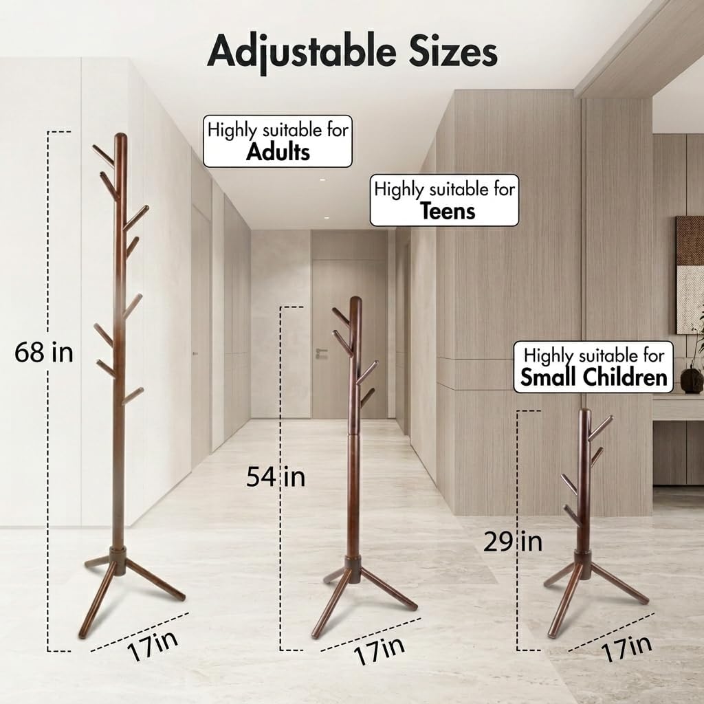Luxe L 100% Faux Fur Coat Rack, Freestanding Coat Rack with 8 Hooks, Adjustable Size Tree Coat Rack for Bedroom, Hallway, Entrance, Office, for Coats, Hats, Scarves, Handbags - Brown