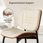 Dining Chairs Set of 2, Mid Century Modern Dining Room Chairs, Upholstered Faux Leather Kitchen Chairs with Walnut Bentwood Back and Metal Legs for Kitchen Dining Room Living Room, PU Beige